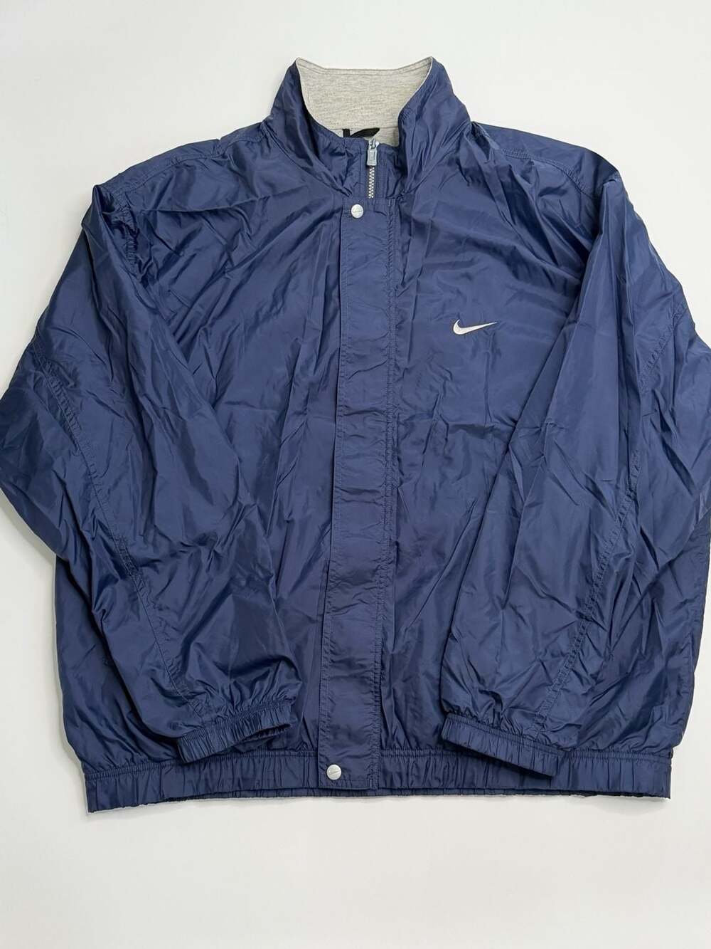 Vintage Nike Navy Blue Full Zip Windbreaker Jacket with Grey Hood Lining